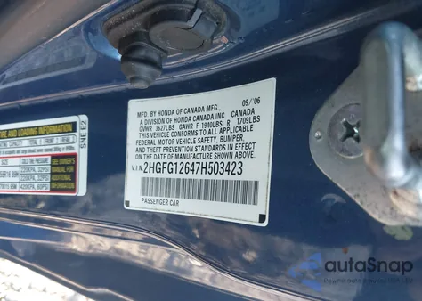 2007 Honda Civic Lx из США, поврежденный, VIN 2HGFG12647H503423